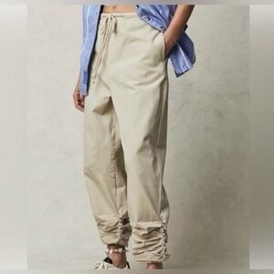 Free People Beige Drawstring Ruched Ankle Joggers